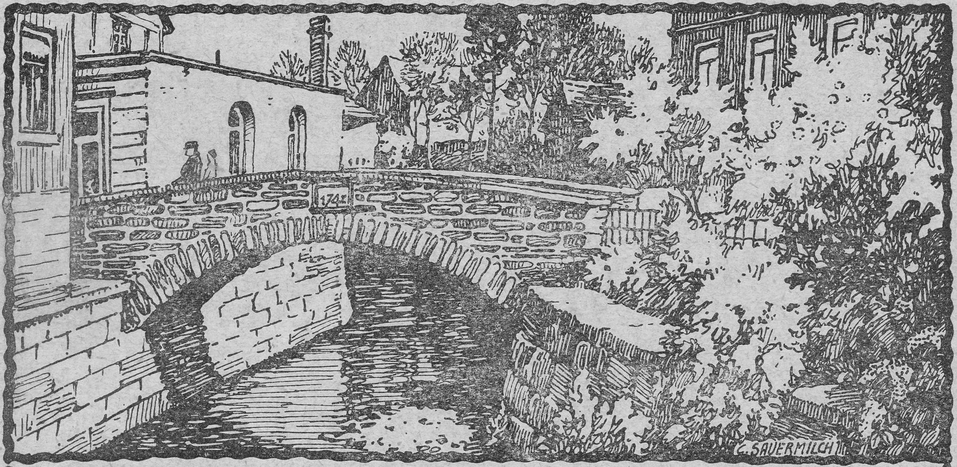 Zeichnung der Eschershäuser Lennebrücke von C. Sauermilch 1941-05